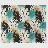 Türkis Black Cream Gold Western Cowgirl Cowhide Geschenkpapier (Flach)