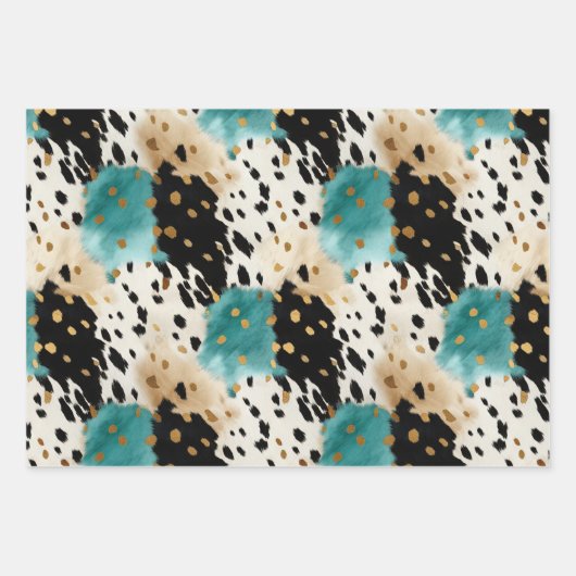 Türkis Black Cream Gold Western Cowgirl Cowhide Geschenkpapier Set (Vorderseite)