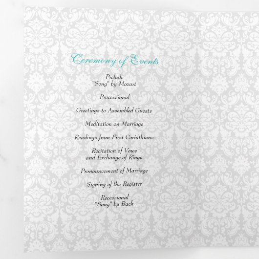 Türkis Black Damask Tri-Fold Hochzeitsprogramm Dreifach-gefaltete Programmkarte (Innen Erste Seite)
