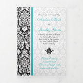 Türkis Black Damask Tri-Fold Hochzeitsprogramm Dreifach-gefaltete Programmkarte (Cover)