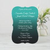 Türkis Black Ombre Elegante Calligrafy Wedding Einladung (Stehend Vorderseite)