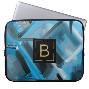 Türkis Blau Abstrakte Schwarze Kunst Moderne Forme Laptopschutzhülle