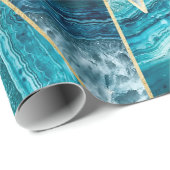 Türkis-Blau-Achat-Schwarz-Goldgeometrisches Geschenkpapier (Rolleneckpunkt)