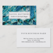 Türkis-Blau-Achat-Schwarz-Goldgeometrisches Visitenkarte (Vorne/Hinten)