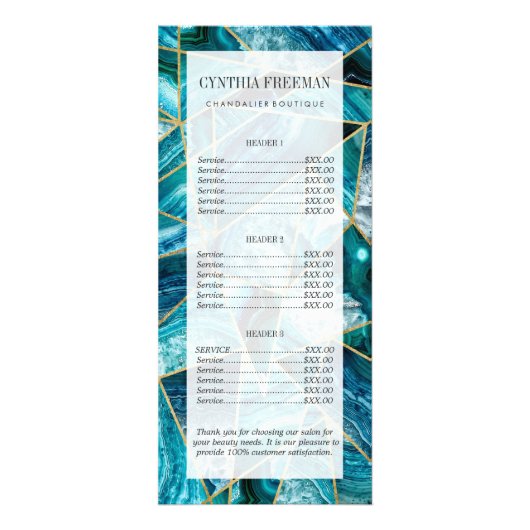 Türkis-Blau-Achat-Schwarz-Goldgeometrisches Werbekarte (Vorne)