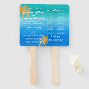 Türkis-Blau-Aquarell-Palme-Strand-Hochzeit Fächer