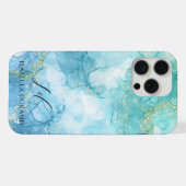 Türkis Blau Aquarellfarben Tinte Glitzer individue iPhone Hülle (Rückseite (Horizontal))