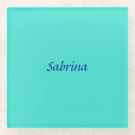 Türkis Blau Beruflich Moderne Eleganter Name Glasuntersetzer (Vorderseite)