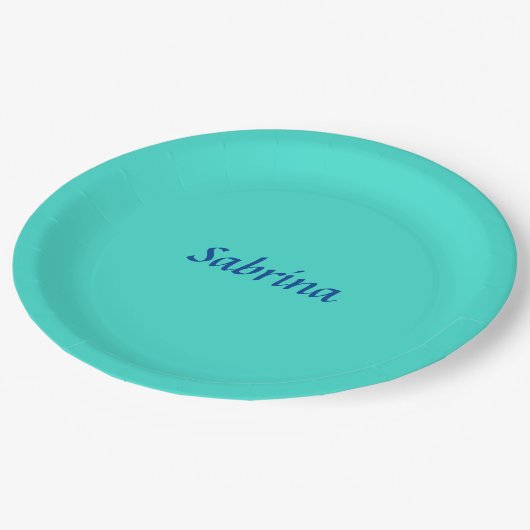 Türkis Blau Beruflich Moderne Eleganter Name Pappteller (Schrägansicht)