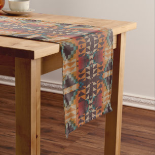 Türkis Blau Dunkelrot Beige Braun Orange Stammesku Kurzer Tischläufer