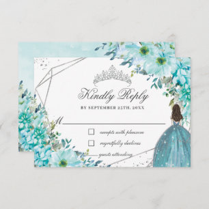 Türkis Blau Floral Quinceañera Silver Princess RSVP Karte
