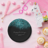 Türkis Blau Funkelnd Glitzer Schwarz-weiß Urlaub Pappteller (Party)