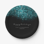 Türkis Blau Funkelnd Glitzer Schwarz-weiß Urlaub Pappteller (Vorderseite)