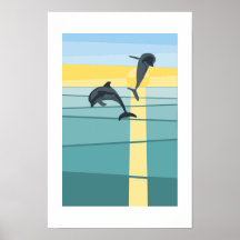 Türkis-blau Gelber Sonnenuntergang Dolphin Vector