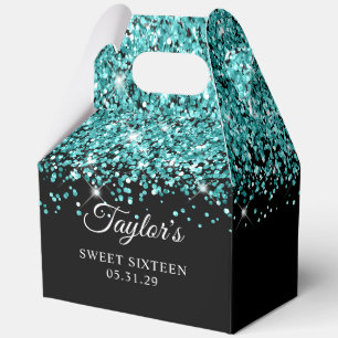 Türkis Blau Glitter Schwarz Sweet Sixteen Geschenkschachtel