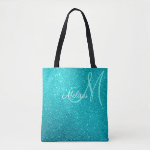 Türkis Blau Glitzer und Glitzern Mit Monogramm Tasche