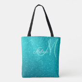 Türkis Blau Glitzer und Glitzern Mit Monogramm Tasche (Rückseite)