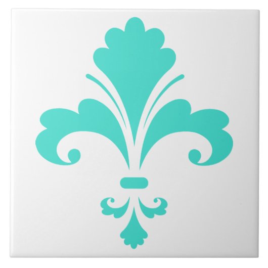 Türkis, blau-grün Fleur-de-lis Fliese (Vorderseite)