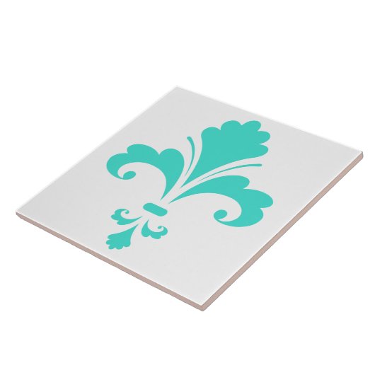 Türkis, blau-grün Fleur-de-lis Fliese (Seite)