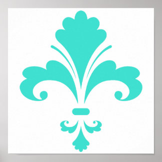 Türkis, blau-grün Fleur-de-lis Poster