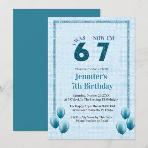Türkis Blau Ich war 6 Jetzt 7 Geburtstag Einladung