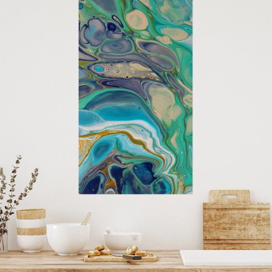 Türkis blau Lila farbenfroh Marmorwasser Kunst, Di Poster (Küche)