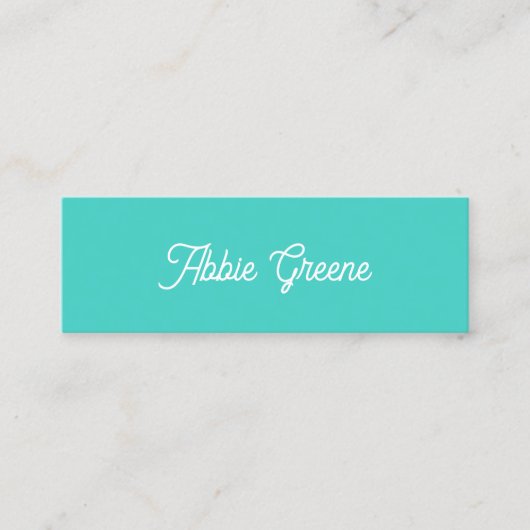 Türkis Blau Moderne Retro-Script Mini Visitenkarte (Vorderseite)