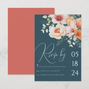 Türkis Blau Orange Frühlings-Pfirsich Florale Hoch RSVP Karte