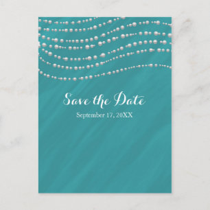 Türkis Blau & Perlen Elegante Save The Date Ankündigungspostkarte