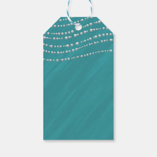 Türkis Blau & Perlen Elegantes Brautparty Geschenkanhänger (Rückseite)