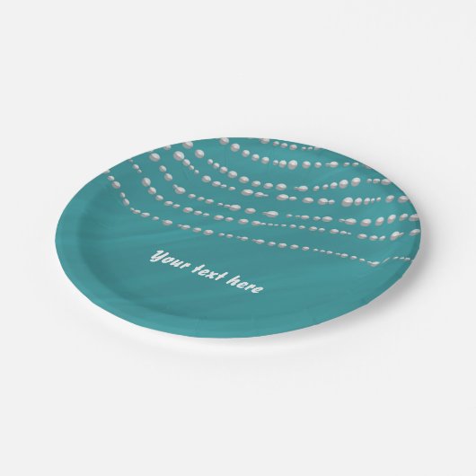 Türkis Blau & Perlen Elegantes Brautparty Pappteller (Schrägansicht)