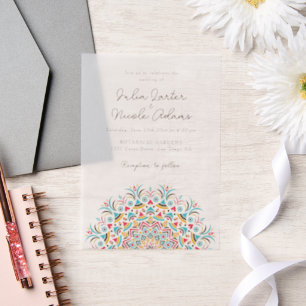 Türkis Blau Pink Abstractes Mandala-Hochzeit Pergament Einladungen