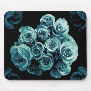 TÜRKIS-BLAU Rosen-Blumenstrauß Mousepad