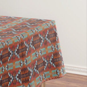 Türkis Blau Rost Orange Rot Braun Stammeskunst Tischdecke