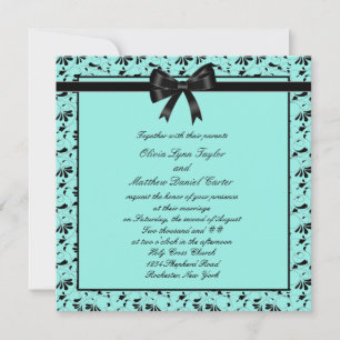 Türkis Blau Schwarze Wirbel Schwarze Teal Hochzeit Einladung