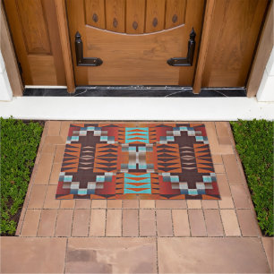 Türkis Blau Siena Orange Rote BrownTribal Art Fußmatte