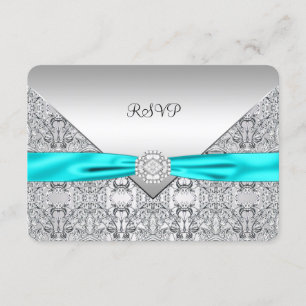 Türkis Blau Silber RSVP Karte