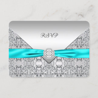 Türkis Blau Silber RSVP Karte