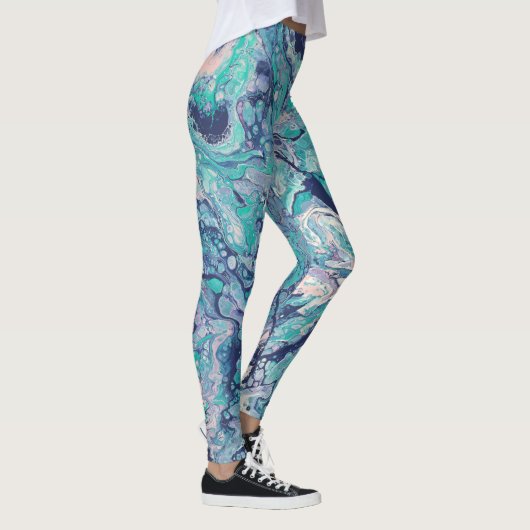 Türkis, Blau u. erblassen - rosa abstrakte Leggings (Rechts)