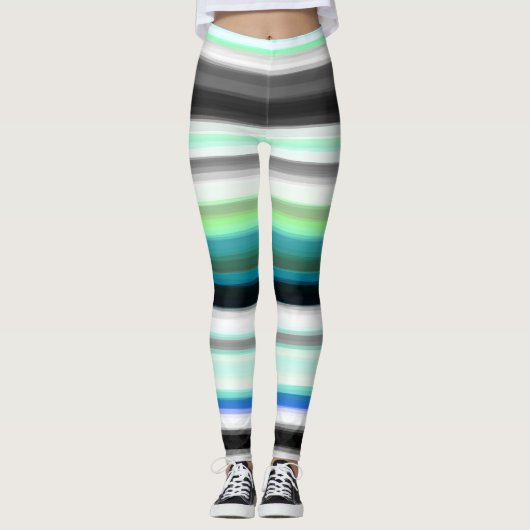 Türkis, blau und grau Abstrakte Streifen Leggings (Vorderseite)