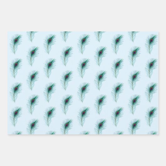 Türkis, Blau und Lila Pfauenfedern Geschenkpapier Set (Vorderseite 3)
