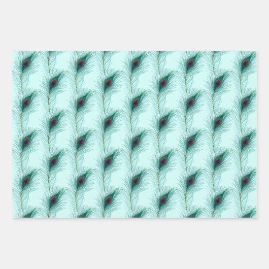 Türkis, Blau und Lila Pfauenfedern Geschenkpapier Set (Vorderseite 2)