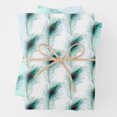 Türkis, Blau und Lila Pfauenfedern Geschenkpapier Set (Beispiel)