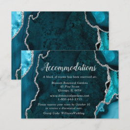 Türkis Blau und Silber Achat Hochzeitsunterkünfte Begleitkarte