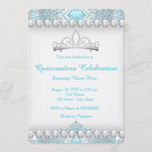 Türkis Blau und Silberne Diamant Prinzessin Quince Einladung