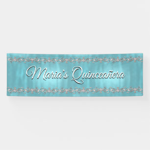 Türkis-Blau und silberne Quinceañera Fahne Banner