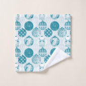 Türkis , Blau , Weihnachtsmuster Badhandtuch Set (Waschlappen)
