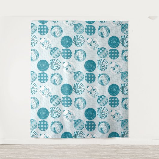 Türkis , Blau , Weihnachtsmuster Wandteppich (Vorderseite)