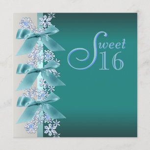 Türkis Blau Weiß Schneeflocke Sweet Sixteen Geburt Einladung