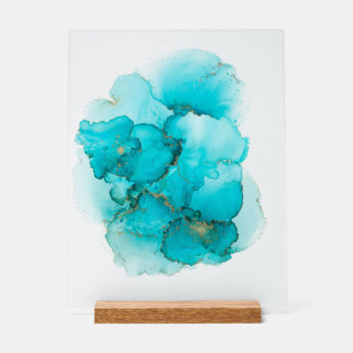 Türkis Blaue Abstrakte Fluid Art Acrylschild